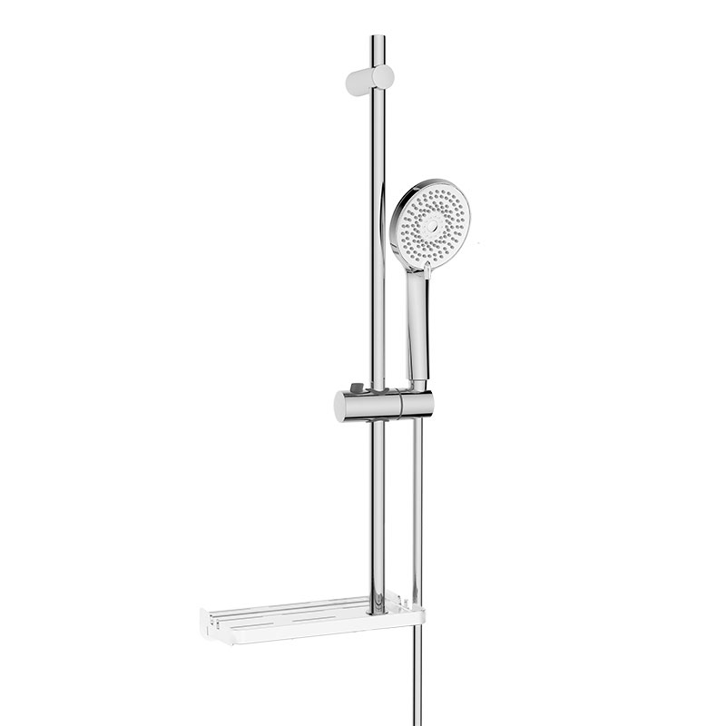 Душевой гарнитур KAISER с душем 4-jet, Ø19х700, полка(пластик/белая/240х120х16мм) /Нержавейка/Хром