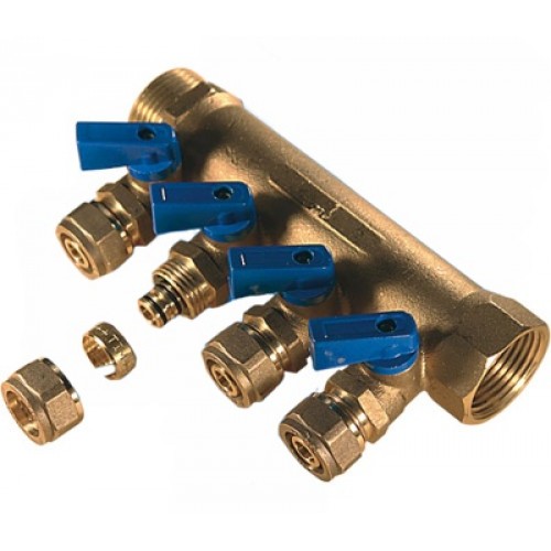 Коллектор TIM м/п 3/4" х 16 х 4 вых.универсальный (кр+син)