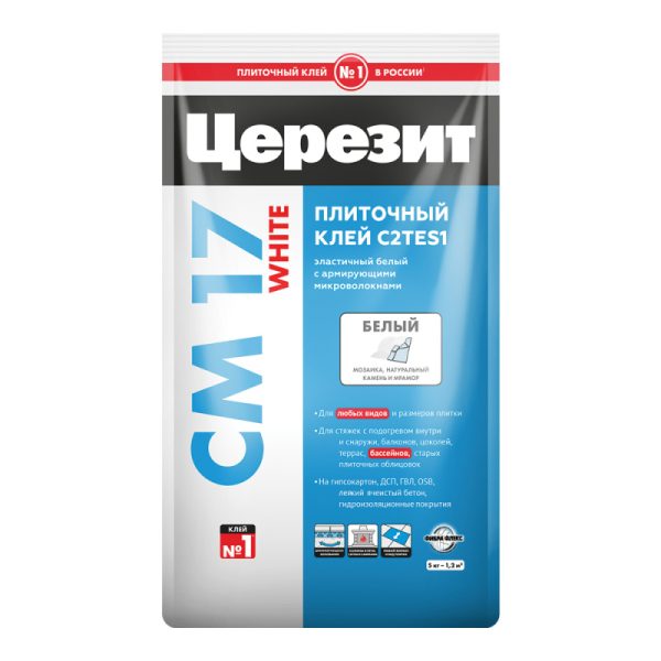 Клей для любых видов плитки Суперэластичный ЦЕРЕЗИТ СМ 17 БЕЛЫЙ