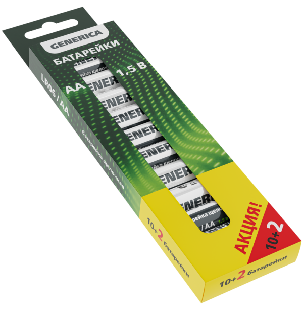 Элемент питания Alkaline АА/LR06 (упак12шт) ПРОМО GENERICA, выписывать кратно упак.цена за упак.