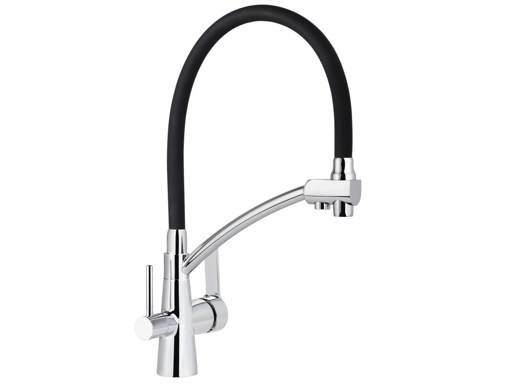 Смеситель VIKO кухня боковой под фильтр Ø35 (латунь) с черным гибким изливом, корпус: хром