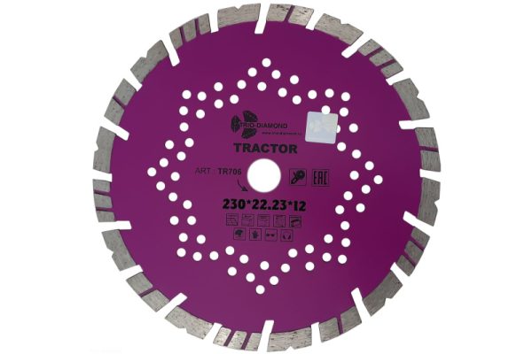 Диск алмазный сегм-турбо по бетону 230*12*22.23 мм Tractor Trio Diamond TR706