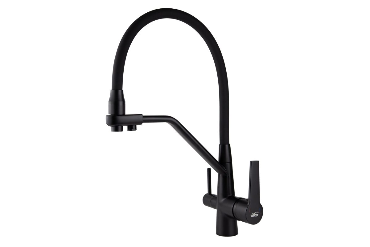 Смеситель VIKO кухня боковой под фильтр Ø35 с черным гибким изливом, латунь, черный матовый