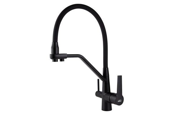 Смеситель VIKO кухня боковой под фильтр Ø35 с черным гибким изливом, латунь, черный матовый
