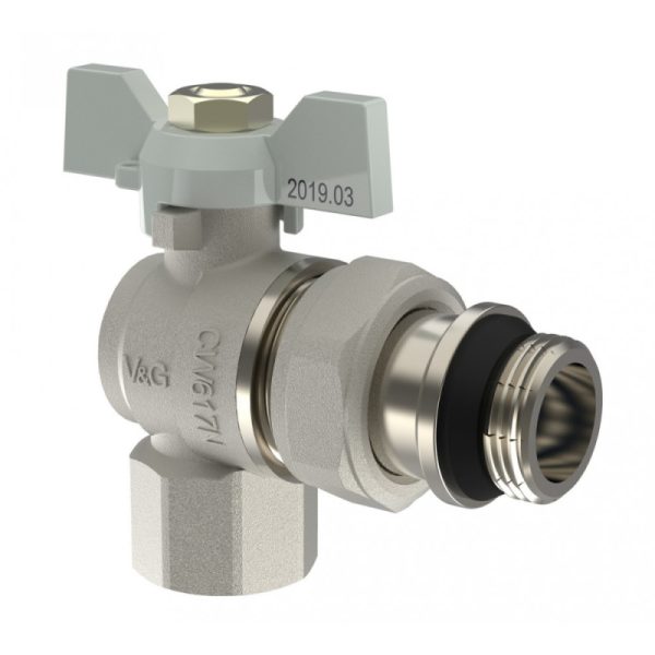 Кран шаровый 1/2" в/н американка угловой бабочка Ру-40 "Valogin" с уплотнением (15)