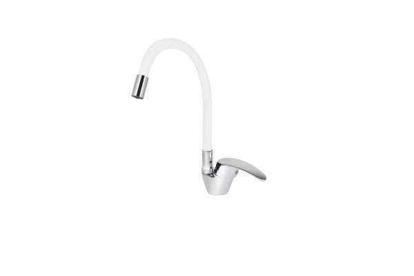 Смеситель VIKO кухня боковой с белым гибким изливом Ø40 с гайкой