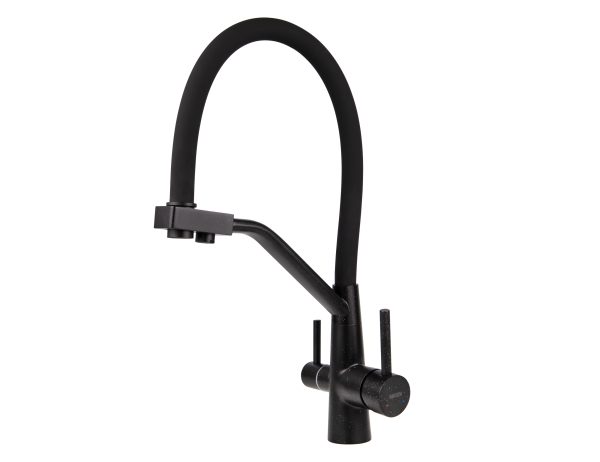 Смеситель VIKO для кухни под фильтр с гибким изливом Ø35, нерж. сталь (корпус/излив: черный мрамор/черный)