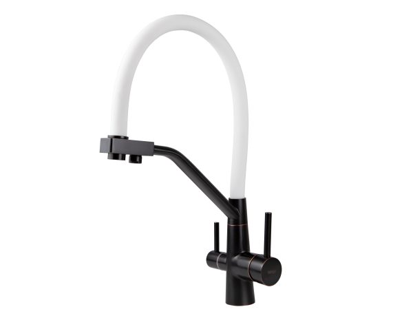 Смеситель VIKO для кухни под фильтр с гибким изливом Ø35, нерж. сталь (корпус/излив: бронза черная/белый)