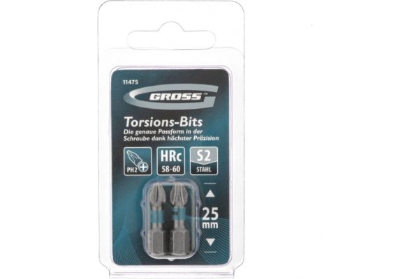 Бита PH 2*25 мм торсионная ударная GROSS 11475 2 шт