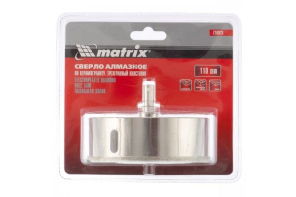 Сверло алмазное по керамограниту 110*67 мм MATRIX 3-гранный хвостовик