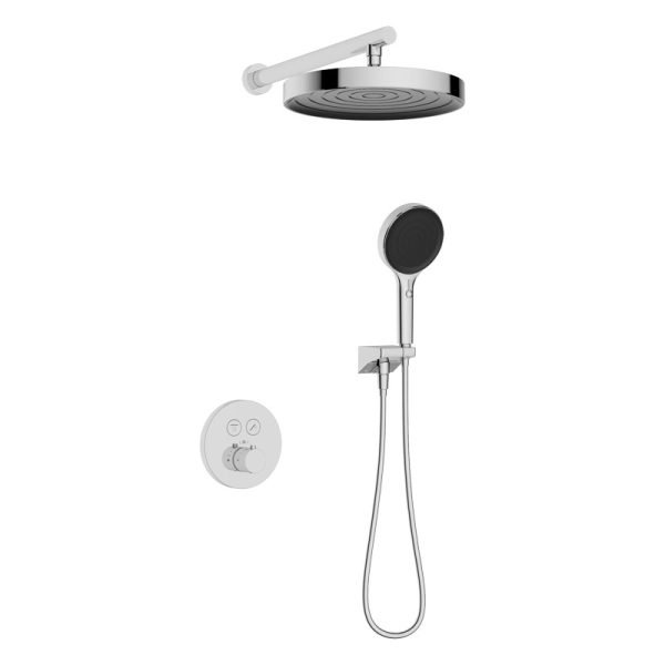 Душевая система KAISER Sano с термостатом скрытого монтажа, поворотн. держатель (4-jet, стац. лейка Ø300*33mm) /Хром