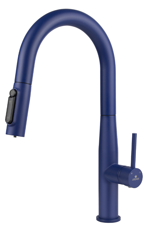 Смеситель KAISER Vita для кухни с вытяжной лейкой, под фильтр, Ø25 /Нержавейка /Синий