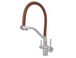Смеситель VIKO для кухни под фильтр с гибким изливом Ø35, нерж. сталь (корпус/излив: серебро/коричневый)